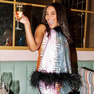 Feather Trim Sequin Tank